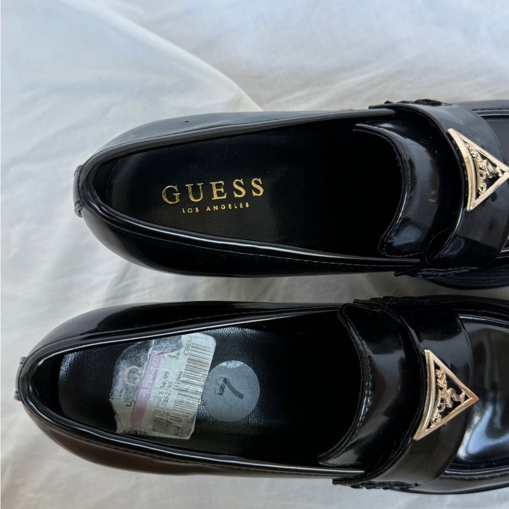 Guess Shiny Black Loafers with Gold Logo - Picture 6 of 6